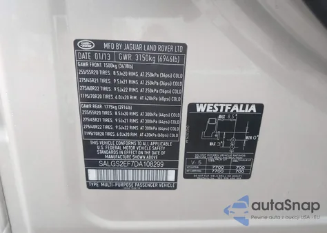 2013 Land Rover Range Rover Supercharged z USA, uszkodzony, nr VIN SALGS2EF7DA108299